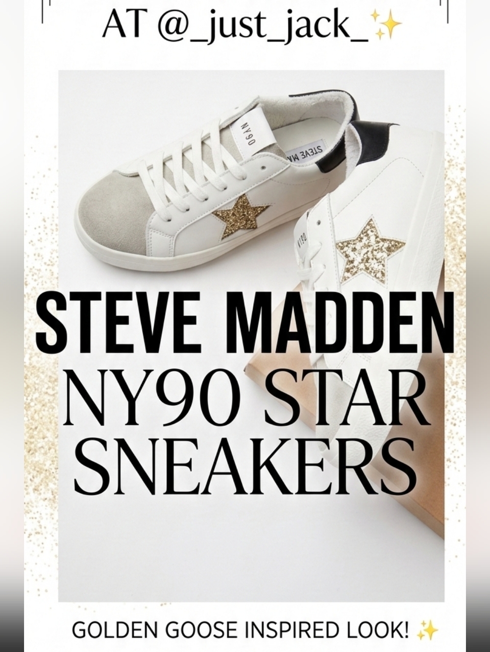 HP🥳 New Steve Madden NY90 White Gold Glitter Star Sneakers